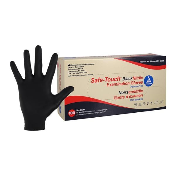 SafeTouch Nitrile Exam Gloves Medium Black Non-Sterile 100/Bx