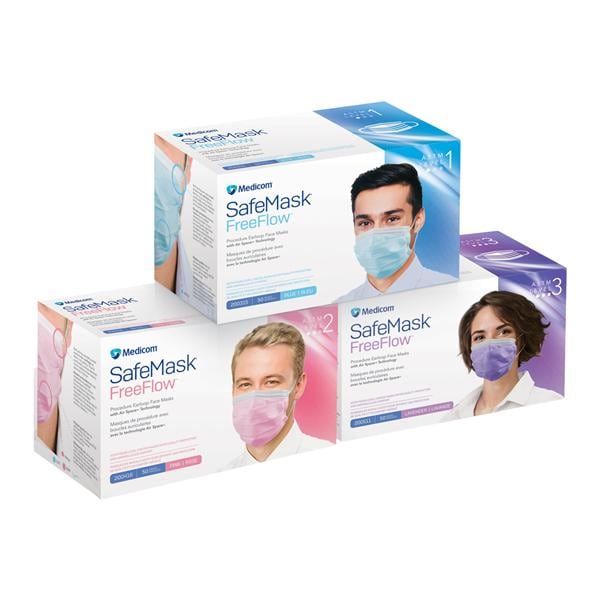 SafeMask FreeFlow Procedure Mask ASTM Level 3 Fog-Free Strip Pink Adult 50/Bx, 10 BX/CA