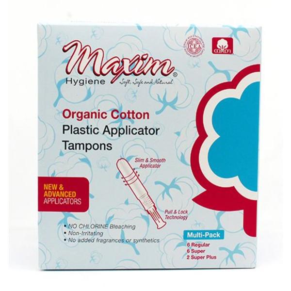 Tampon Organic Cotton 14 Count Plstc Aplctr White Disposable Unscented 12/Ca