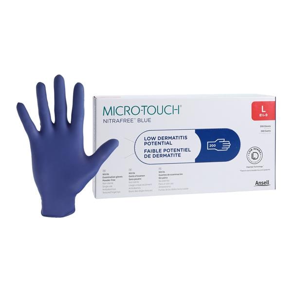 MICRO-TOUCH NitraFree Nitrile Exam Gloves Large Blue Non-Sterile 200/Bx