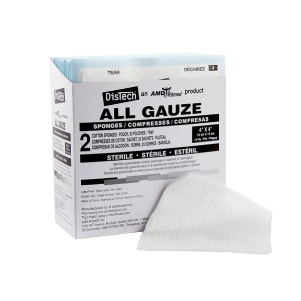 All-Gauze 100% Cotton Gauze Sponge 4x4" 12 Ply Non-Sterile LF, 10 BG/CA