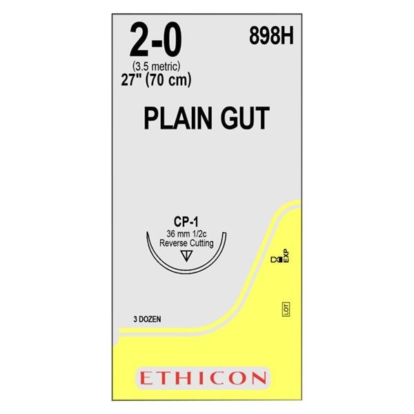 _ Suture 2-0 27" Plain Gut Monofilament CP-1 Yellowish Tan 36/Bx