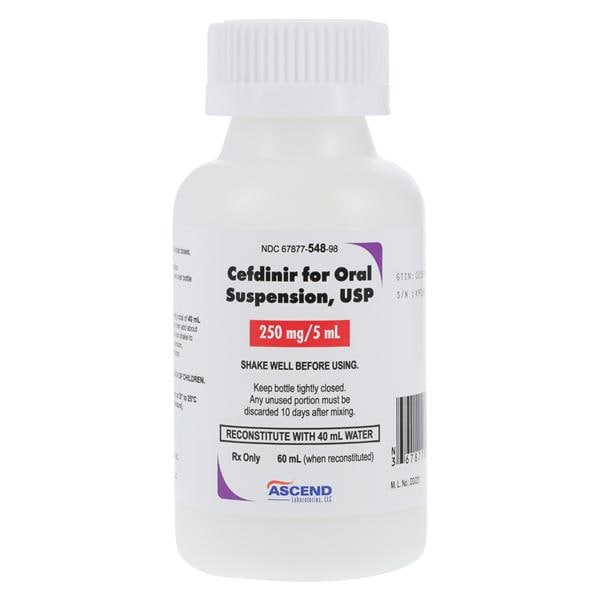 Cefdinir Oral Suspension 250mg/5mL Strawberry Bottle 60mL Each