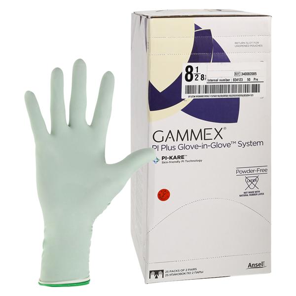 Gammex PI Plus Glove-in-Glove System Plyiso Surgical Gloves 8.5 Wht/Grn 50/Bx