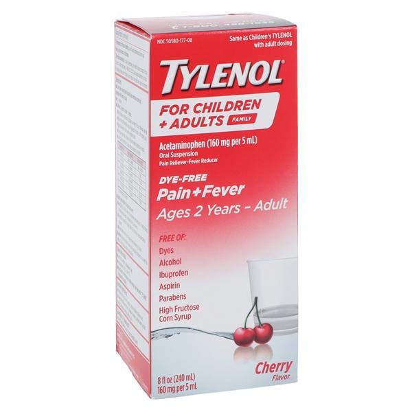 Tylenol 2yr-Adult Oral Suspension Dye Free 160mg/5mL Cherry 8oz/Bt