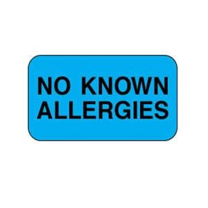 Lab Label No Known Allergies Blue Paper Disposable 1-5/8x7/8" 1000/Rl