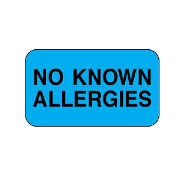 Lab Label No Known Allergies Blue Paper Disposable 1-5/8x7/8" 1000/Rl
