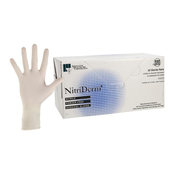 NitriDerm Nitrile Surgical Gloves 8.5 White 50Pr/Bx