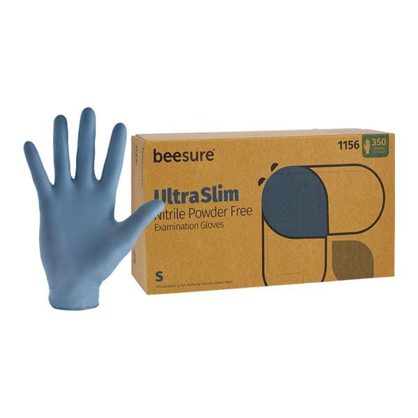BeeSure UltraSlim Nitrile Exam Gloves Small Standard Blue Non-Sterile