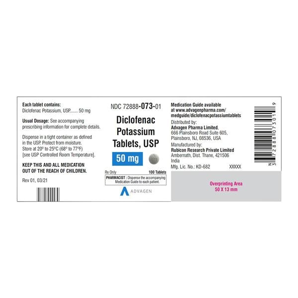 Diclofenac Potassium Tablets 50mg Bottle 100/Bottle Each