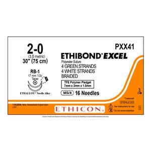 Ethibond Excel Suture 2-0 30" Polyester Braid RB-1 Green/White 6/BX
