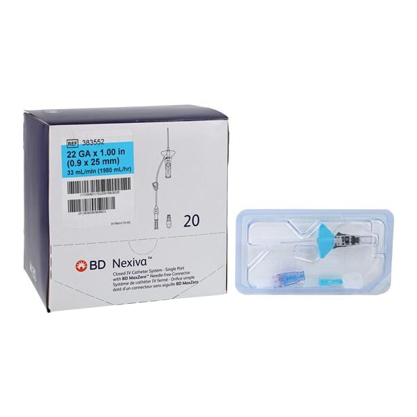 IV Catheter System 22 Gauge Blue Closed 20/Bx