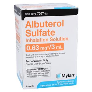 Albuterol Sulfate Inhalation Solution 0.63mg/3mL Vial 3mL 25/Package