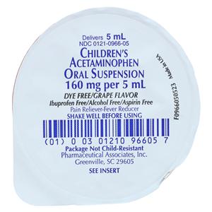 Acetaminophen Children Oral Suspension 160mg/5mL Grape 5mL Unit Dose 100/Ca