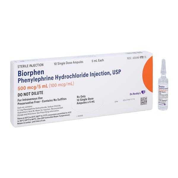 Phenylephrine HCl Injection 100mcg/mL Ampule 5mL 10/Package