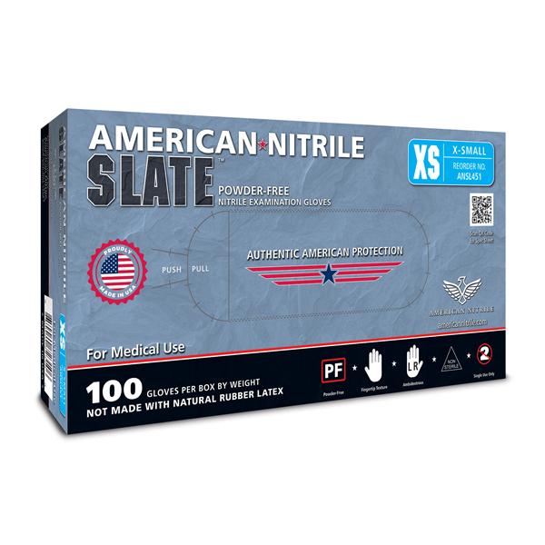 Slate Nitrile Exam Gloves X-Small Blue/Gray Non-Sterile 100/Bx