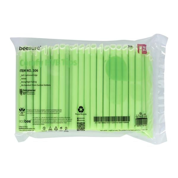 BeeSure High Volume HVE Tips Side Vented Grn Cushion Tip Recycled Plastic 100/Bg