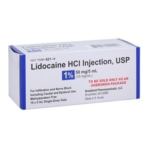 Lidocaine HCl Injection 1% Preservative Free SDV 5mL 10/Package