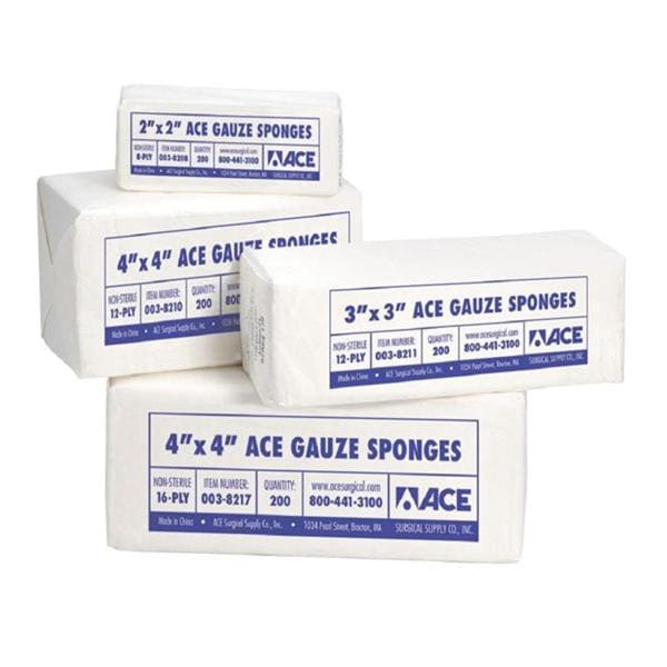 Ace 100% Cotton Gauze Sponge Gauze 4x4" 16 Ply Non-Sterile Square Woven LF