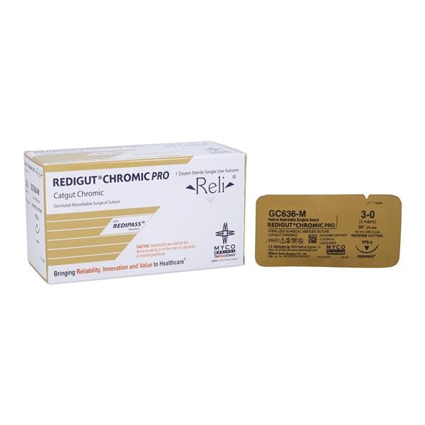Reli Redigut Suture 3-0 30" Chromic Gut YFS-2 Natural 12/Bx