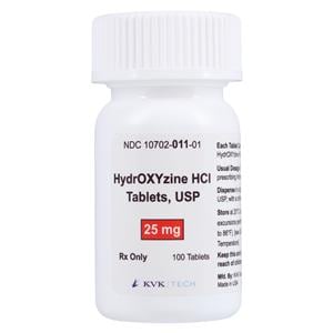 Hydroxyzine HCl Tablets 25mg Bottle 100/Bottle Each