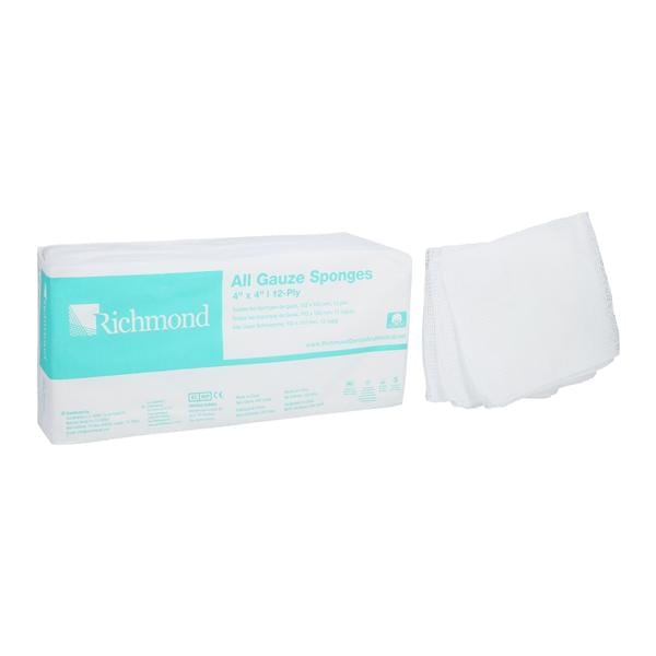 Cotton All-Gauze Sponge 4x4" 12 Ply Non-Sterile Square LF, 10 BG/CA