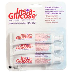 Insta-Glucose Gel Oral Cherry f/ Emergency Tx Low Blood Sugar 31gm/Tb Tube 3/Pk