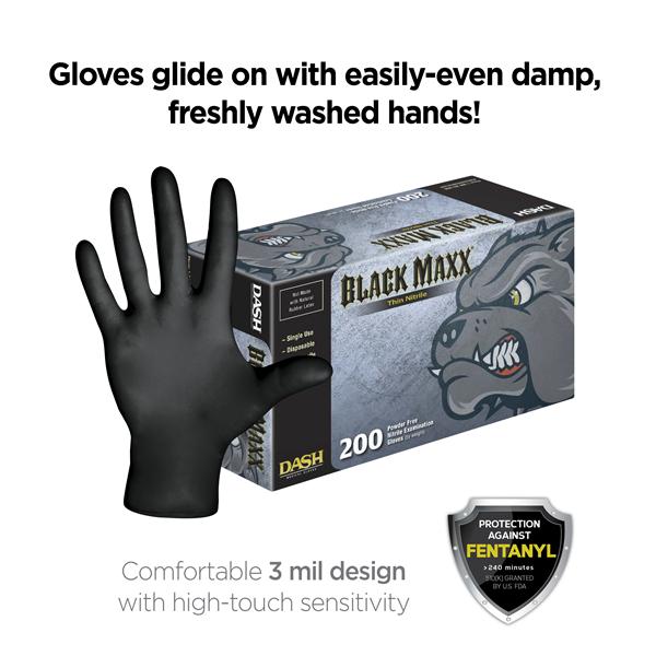 Black Maxx Thin Nitrile Exam Gloves Medium Black Non-Sterile 200/Bx
