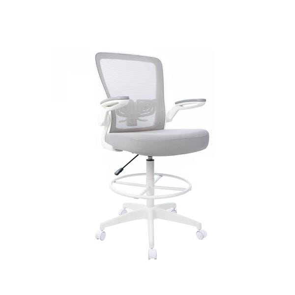 Deluxe White Frame Gray Mesh Counter Height Chair Ea