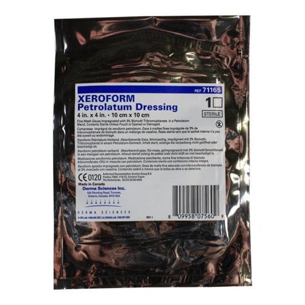 Xeroform Petrolatum Gauze Dressing 4x4" Sterile Sq 3% BTP Wht LF