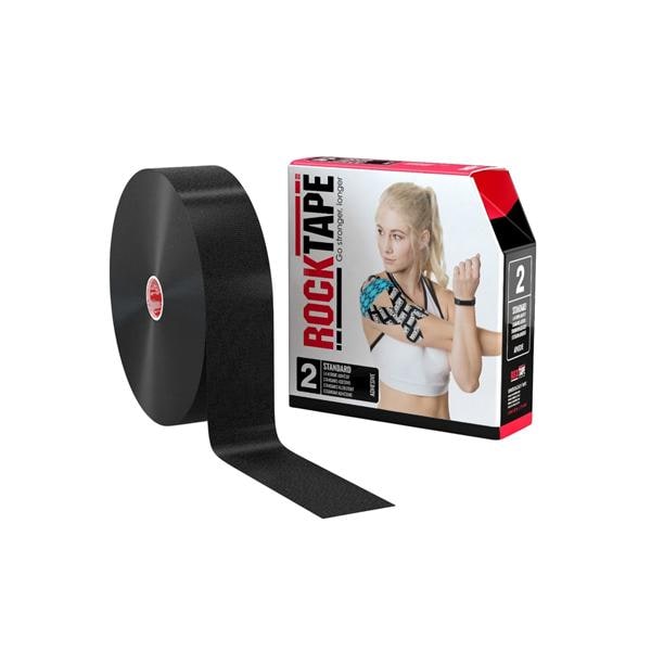RockTapeRx Kinesiology Tape 97% Cotton/3% Nylon 2"x105' Black Ea