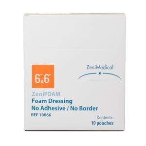 ZeniFOAM Polyurethane Foam Non-Border Dressing 6x6" Sterile Sq NAdh NAdh Tn Abs