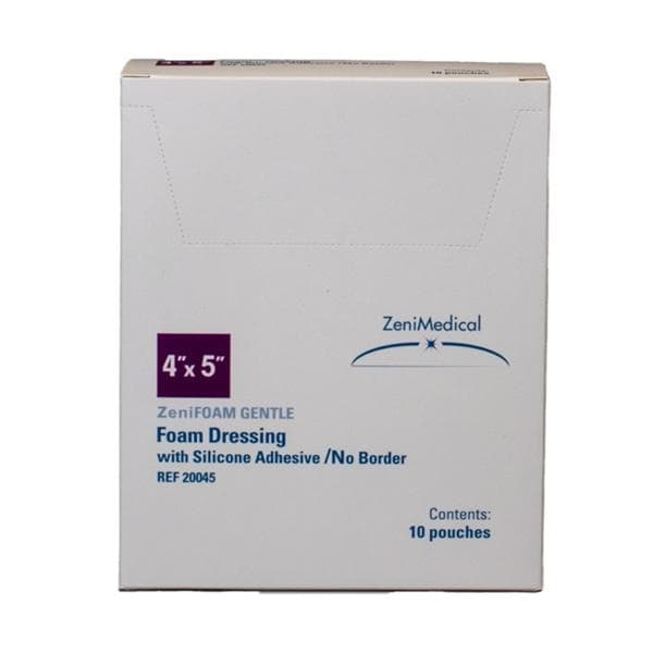 ZeniFOAM Gentle PU Fm Non-Border Dressing 4x5 Strl Rect NAdh Slcn Adh Tn Abs