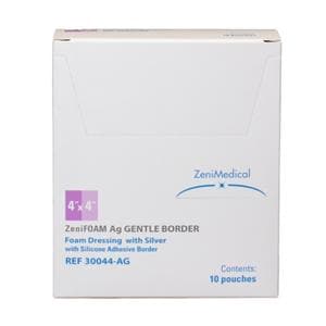 ZeniFOAM Ag GENTLE BORDER PU Fm Wound Dressing 4x4 Strl Sq Slcn Adh NAdh Tn