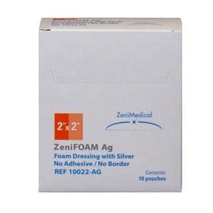 ZeniFOAM Ag Polyurethane Foam Non-Border Dressing 2x2" Sterile Sq NAdh NAdh Tn
