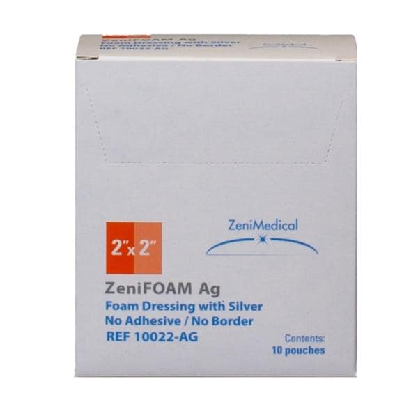 ZeniFOAM Ag Polyurethane Foam Non-Border Dressing 2x2" Sterile Sq NAdh NAdh Tn