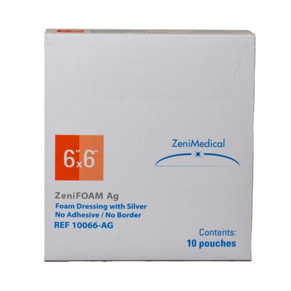 ZeniFOAM Ag Polyurethane Foam Non-Border Dressing 6x6" Sterile Sq NAdh NAdh Tn