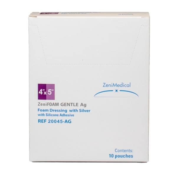 ZeniFOAM Ag GENTLE PU Fm Non-Border Dressing 4x5 Strl Rect Slcn Adh NAdh Tn LF