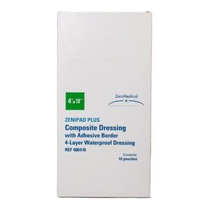 ZeniPAD Plus Composite Wound Dressing 4x10" 4Lyr Strl Rect NAdh Adh Brdr Wt Abs