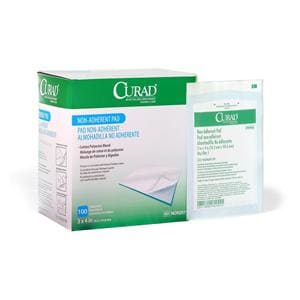 Curad Cotton/Polyester Dressing Pad 4x3" Sterile Rect Non-Adherent Wt Abs LF
