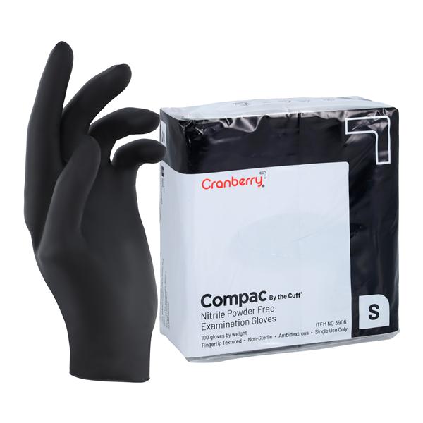 Compac By the Cuff Nitrile Exam Gloves Small Black Non-Sterile 100/Bg