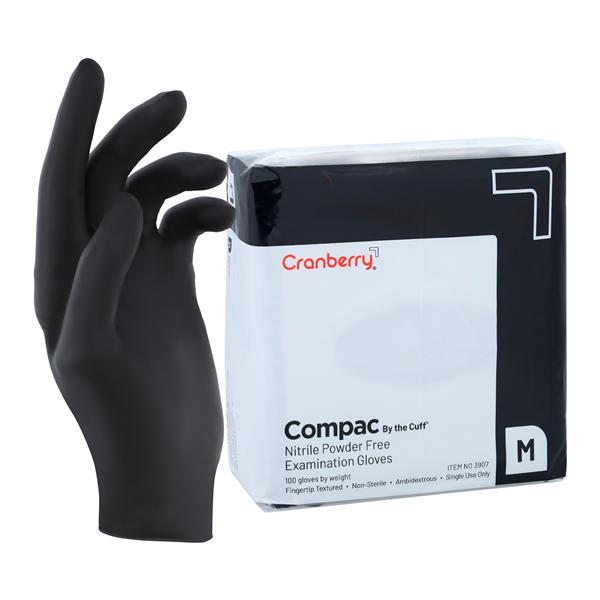 Compac By the Cuff Nitrile Exam Gloves Medium Black Non-Sterile 100/Bg