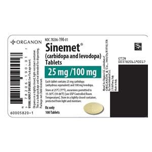Sinemet Tablets 25mg/100mg Bottle 100/Bottle Each
