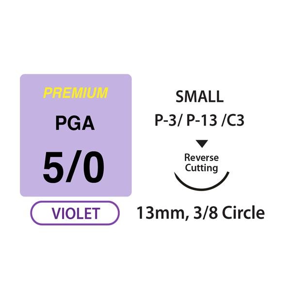 Unify Premium + Suture 5-0 18" PGA Braided P-3/P-13/C3 Violet 12/Bx