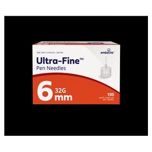 Ultra-Fine Diabetes Pen Needle 32gx6mm Clear Non-Safety 100/Bx