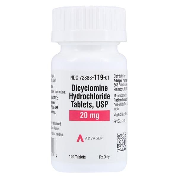 Dicyclomine HCl Tablets 20mg Bottle 100/Bottle Each