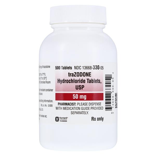 Trazodone HCl Tablets 50mg Bottle 500/Bottle Each