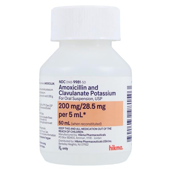 Amoxicillin/Clavulanate Oral Suspension 200/28.5mg Fruit Bottle 50mL Each