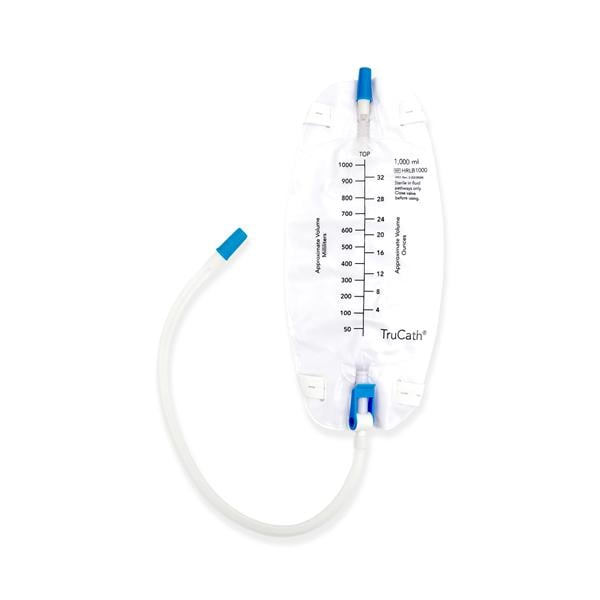 TruCath Urinary Leg Drain bag 1000mL Rsbl/Sngl Pt Flip-Flo Drainage Valve