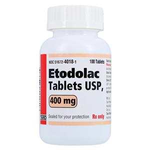 Etodolac Tablets 400mg Bottle 100/Bottle Each